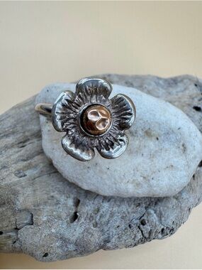 Joseph Esposito Sterling Silver & 14K Rose Gold Flower Ring SIZE US 10.5
